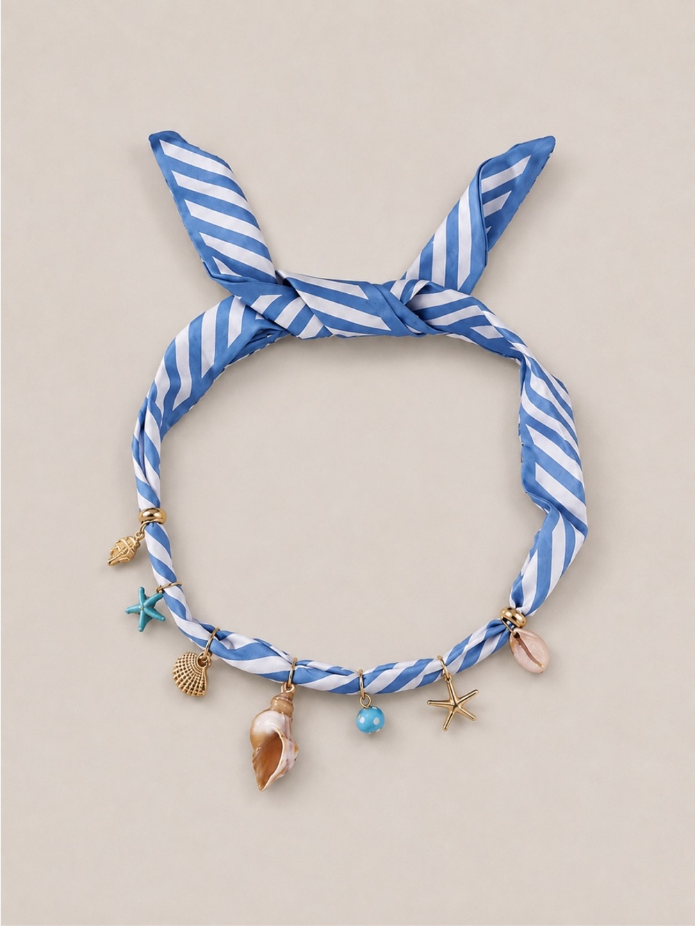 Striped Blue & White Nautical Charm Scarf Bracelet